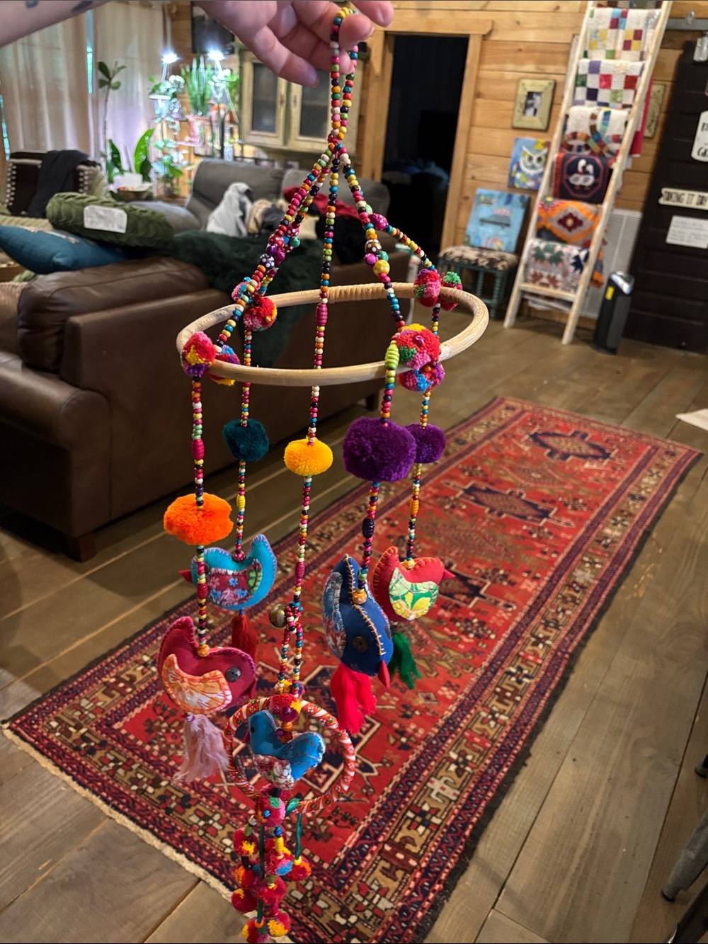 Boho Colorful Hanging Pom-Pom Mobile for Kids